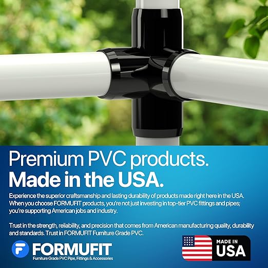 FORMUFIT 1” 4-Way Tee Furniture Grade PVC Fitting in Black, Made in USA, UV-Resistant, Impact-Proof, 1.315” Actual Socket Diameter (Pack of 4) - F0014WT-BK-4