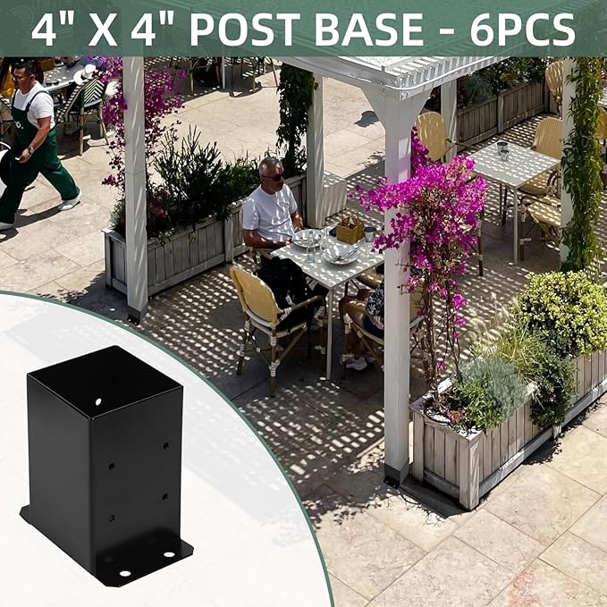 4x4 Post Base 6Pcs Wood Fence Post Bracket Anchor Base Brackets Deck Post Base for Pergola Railing Mailbox Deck (Inner Size 3.6x3.6)