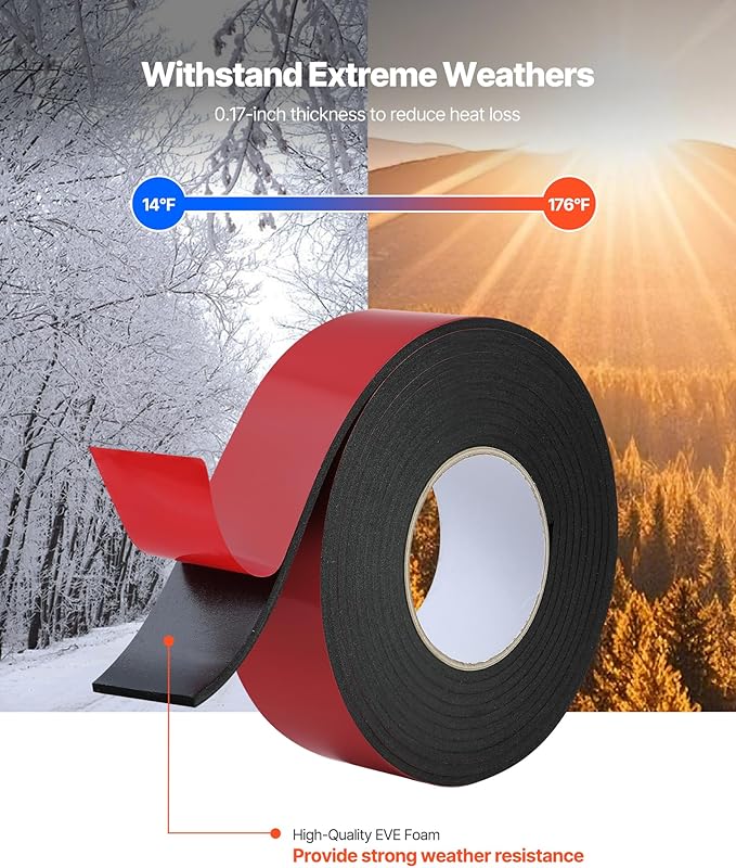 VEVOR Pipe Insulation Wrap, 14 FT x 2-inch Pipe Insulation Foam Tape, Self-Adhesive Water Pipes Insulated Foam Wrap for Winter Freeze Protection, Heat & Cold Resistant for Outdoor Indoor Use