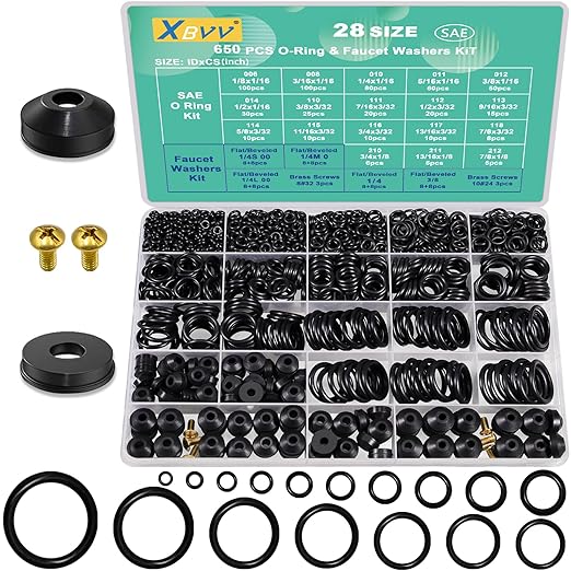 28 Size 650 Pcs Faucet Rubber Washers Kit and SAE O Ring Assortment Set for Assorted Plumbing Faucet Sealing Repair