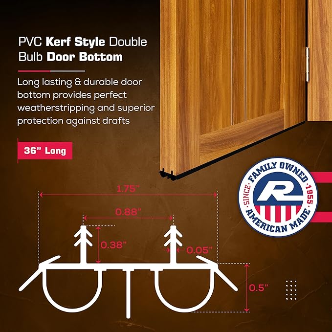36" Kerf Slide-in Double Bulb Seal Weatherstrip Door Bottom – Durable Seal for Energy Efficiency & Draft Protection (Black)