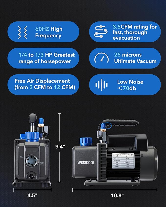 3.5CFM Vacuum Pump for HVAC, 1/4HP 110V Single Stage Air Conditioning Vacuum Pump for R12 R22 R134a R410a R502 System with Oil