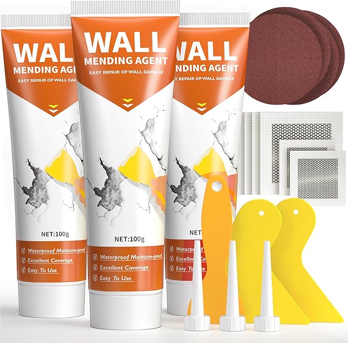 Spackle Wall Repair Kit,Drywall Repair Patch Kit,Simple Small Wall Hole Filler＆Efficient Crack Repair,3 Pack Wall Putty Paste,Plaster Ceiling Repair,Apartment Friendly
