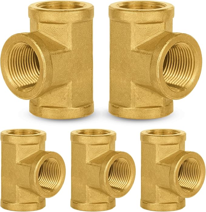 5-PCs HeSun Brass Pipe Fitting, 3/4" x 3/4" x 3/4" NPT Female Thread Tee