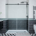 Semi-Frameless Sliding Shower Door - 44 to 48 Inch Adjustable Width x 76 Inch High, 6mm Coated Tempered Glass with Easy Clean, One Fixed & One Sliding Panel, Stainless Steel Round Rail, Matte Black