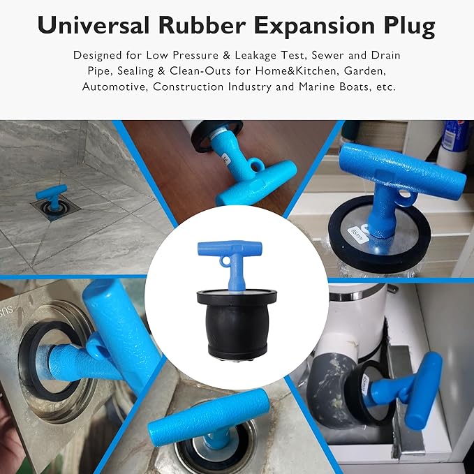 Mechanical Test, Seal, Cleanout Pipe Plug, 2-5/8 to 3-1/8 in Expandable Rubber Plug Sewer Cleanout Cap Cover for DWV Testing, SSteel Boat Handle Drain Plug with Galvanized Screw and Nut