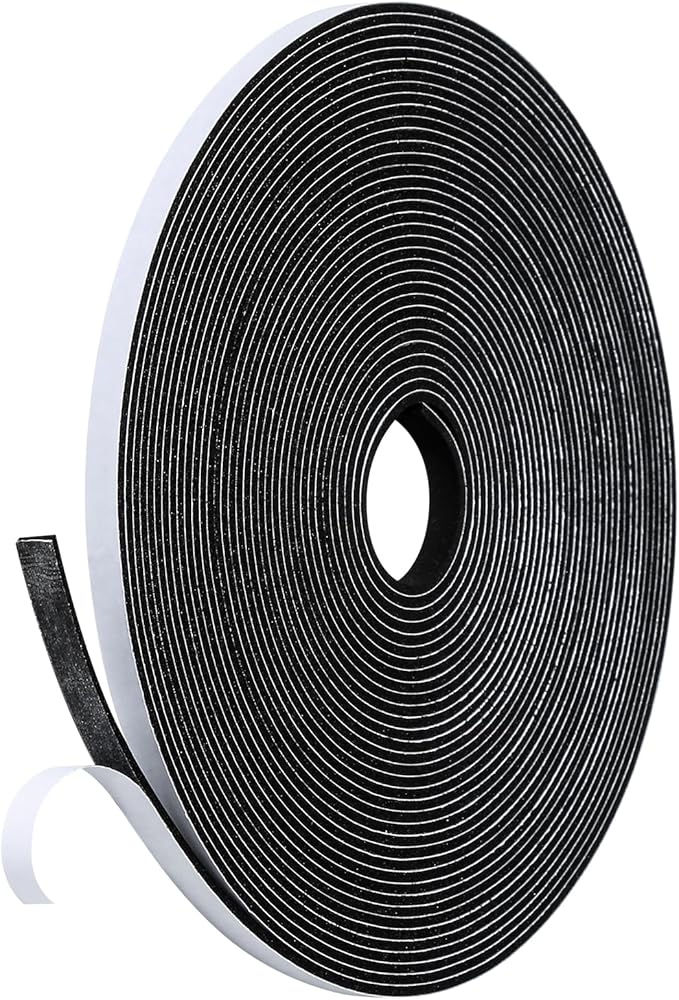 Weather Stripping Door Seal Strip- 1/4 Inch X 1/16 Inch X 32Feet, Strong Adhesive, Lightproof, Soundproof, Weatherproof Foam Tape Insulation for Sliding Door, Front Door Frame, Windows- Black