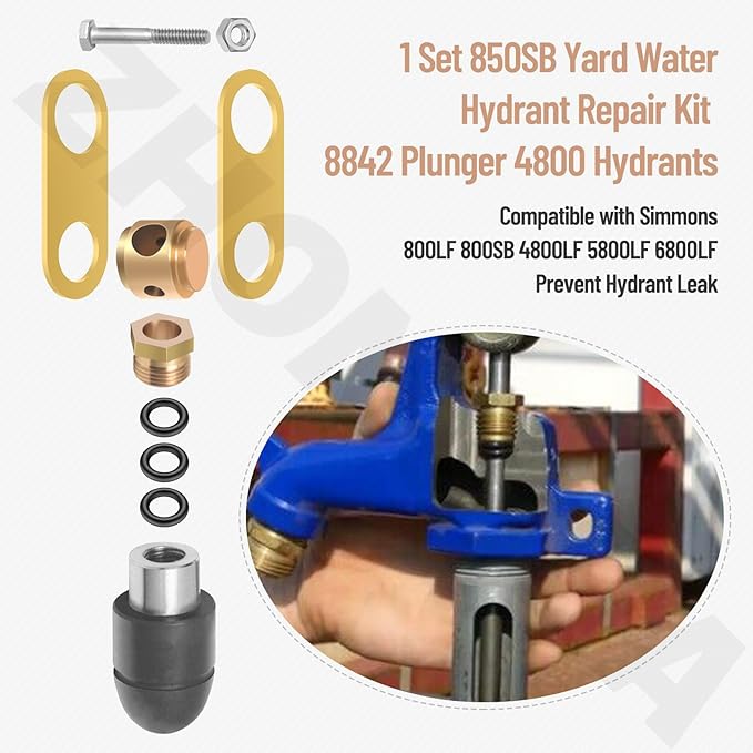 850 Sb Parts Kit Yard Water Hydrant Repair Kits & 8842 Plunger Fit for Simmons 800LF 800SB 4800LF 5800LF 6800LF Series Frost Proof Landscape Outdoor Yard Hydrant, Replace - 9401324