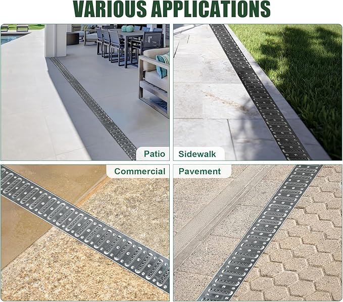 Channel Drain with 304 Stainless Steel Grate-39.4Lx6.1Wx5.5H in. Deep Profile Trench Drain System for Landscaping,Anti Corrosion A15 Drainage System with Metal Grate for Patio Commercial