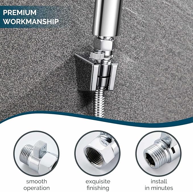 Shower Head Shut Off Valve, Angle Simple Brass Water Flow Control Valve, Water Volume Restrictor Pressure Reducer for Handheld Shower Bidet Sprayer, Chrome