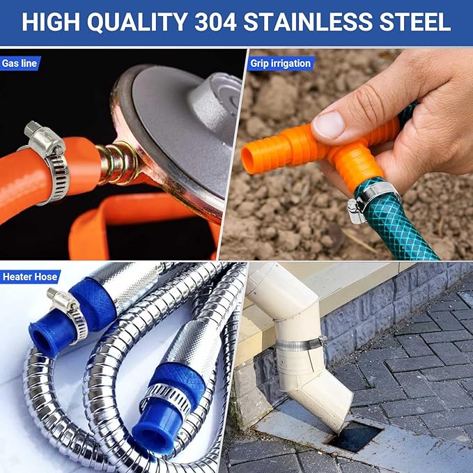 85Pcs 304 Stainless Steel Hose Clamps - Adjustable 1/4'' - 2'' (6-51mm) Worm Gear Clamps with 2pcs Socket Wrench for Plumbing,Automotive And Mechanical Application