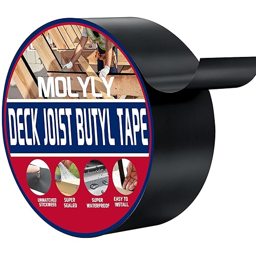 Joist Tape for Decking 3''×50', Weather-Resistant Deck Tape, Waterproof Seal Antiseptic Butyl Joist Tape, Self-Adhesive Flashing Butyl Tape for Wood Decks Beams Roof