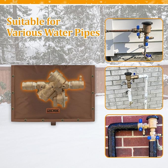 Backflow Preventer Insulated Cover (5°F) for Winter Freeze Protection, 21"W x 16"H Thickened Pressure Reducing Value & Well Pump Cover, Outdoor Waterproof Insulation Pouch for Sprinkler Valve, Brown