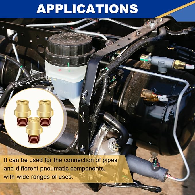 3/8" Brass Push to Connect DOT Air Brake Fittings, 3PCS Air Line Quick Connect Fittings 3/8" Tube OD x 1/4" NPT Connector Tube to Male Pipe for Truck Trailers Air Brake System
