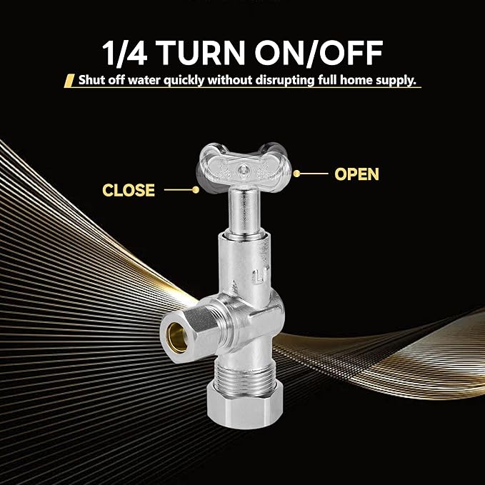 10-Pack Foskan 1/4 Turn Loose Key Angle Stop Valve,Compression Shut Off Valve 1/2" NOM (5/8" OD) x 3/8" OD,Chrome Plated Brass