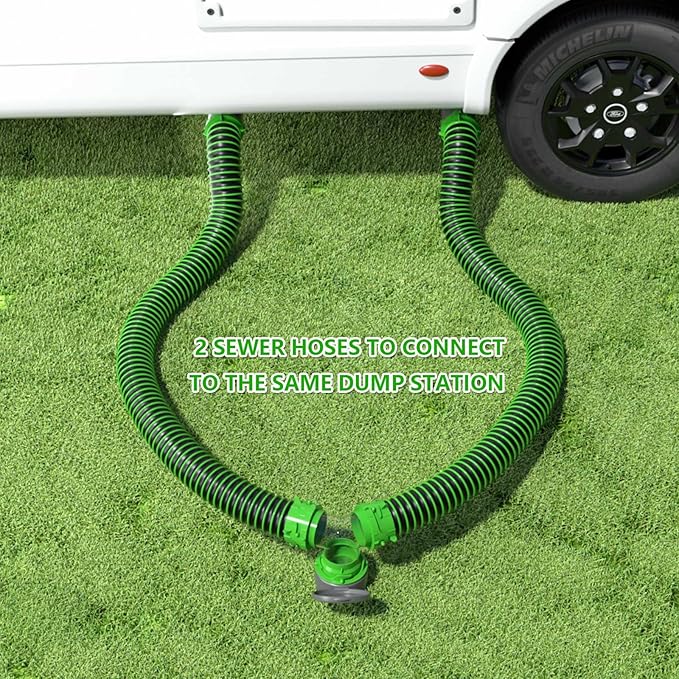 6-in-1 - RV Wye Sewer Hose Fitting and Built-in Gasket Odor - Allows for 2 Camper Sewer Hoses to Connect to the Same Dump Station (Wye -Elbow Adapter)