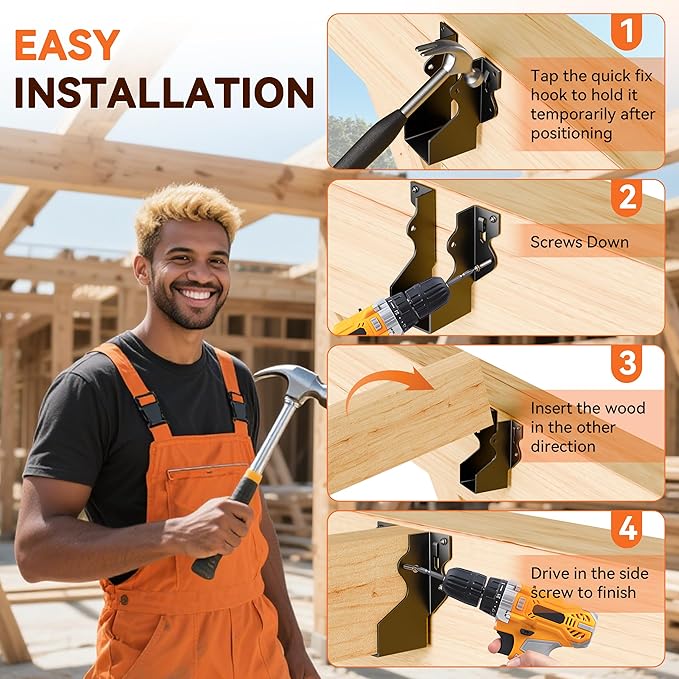 20 Pcs Black 2x4 Joist Hanger,LU24 18 Gauge Double Shear Face Mount Joist Hanger,Hurricane Ties for Rafters Tie Brackets Great for Floor Deck and Ceiling Joists