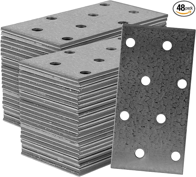 Repa Market 48-Pack 3.14 x 1.57 Inch Flat Brackets for Wood with Holes / Heavy Duty Steel Plate for Wood and Metal / Straight Flat Bracket Connector / Mounting Plate for Construction & DIY Projects