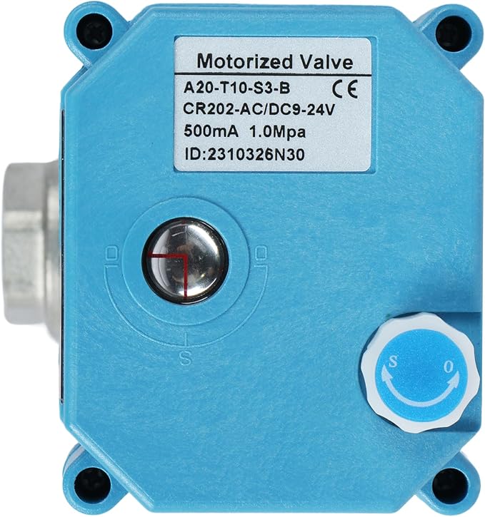 U.S. Solid 3/8" 3 Way Stainless Steel Motorized Ball Valve L Type AC/DC9-24V, Water Shutoff Valve with Manual Function, Standard Port