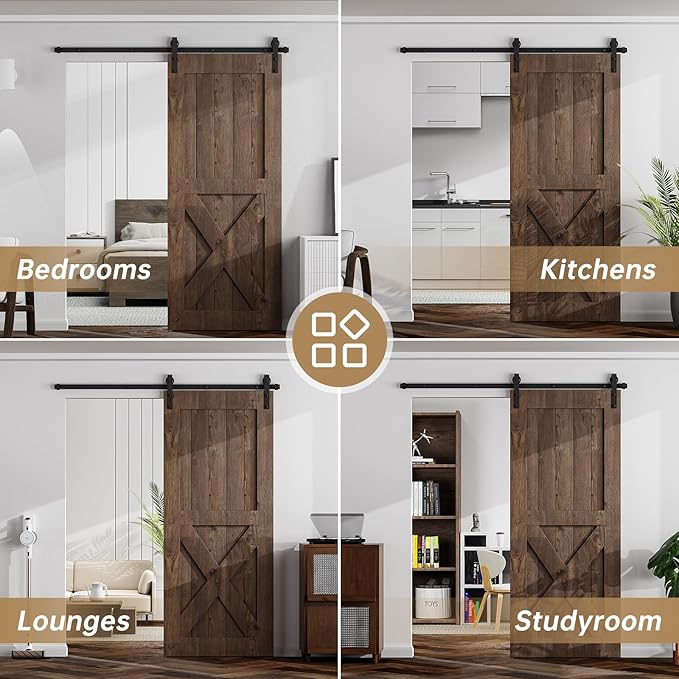 11FT Sliding Barn Door Hardware Kit for Single Door, Sliding Door Track, Easy to Install, Smoothly and Quietly, Fit 1.18-1.96" Thicknesses Fit 66" Wide Door (J Shape Hanger)