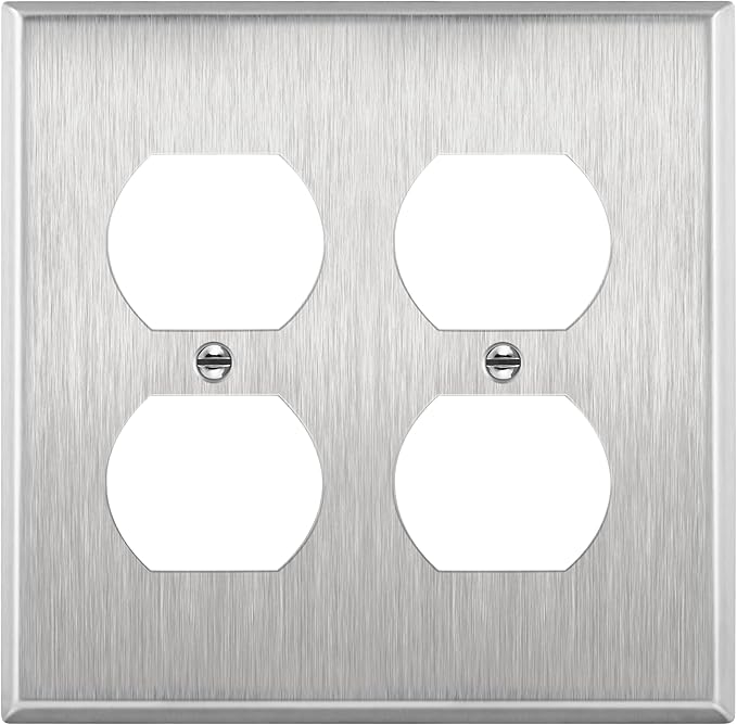 ENERLITES Double Duplex Receptacle Metal Wall Plate, Stainless Steel Socket Outlet Switch Cover, Corrosive Resistant, 2-Gang 4.50" x 4.57", 7722, 430, UL Listed, Silver, Standard Size