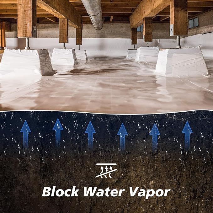 Crawl Space Vapor Barrier - 20 Mil Vapor Barrier - (10' x 100') - Tear Resistant, Heavy Duty Vapor Barrier, Drop Cloth Moisture Barrier Thick Plastic Sheeting Covering for Crawlspace Encapsulation