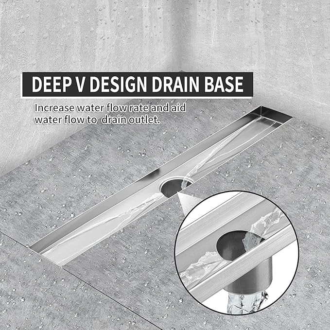 Linear Shower Drain 32 Inch, Bubbles Shower Drain SUS-304 Stainless Steel, 51L/Min Fast Drainage Floor Linear Drain, US Standard CUPC Certified, Brushed Silver, SD-099