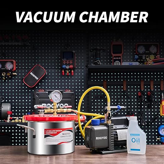 1.5 Gallon Vacuum Chamber, 201 Stainless Steel Degassing Chamber with Acrylic Lid and 4.9 ft Hose, for Resin, Silicone, Epoxy, Plaster Degassing and Wood Stabilization Projects