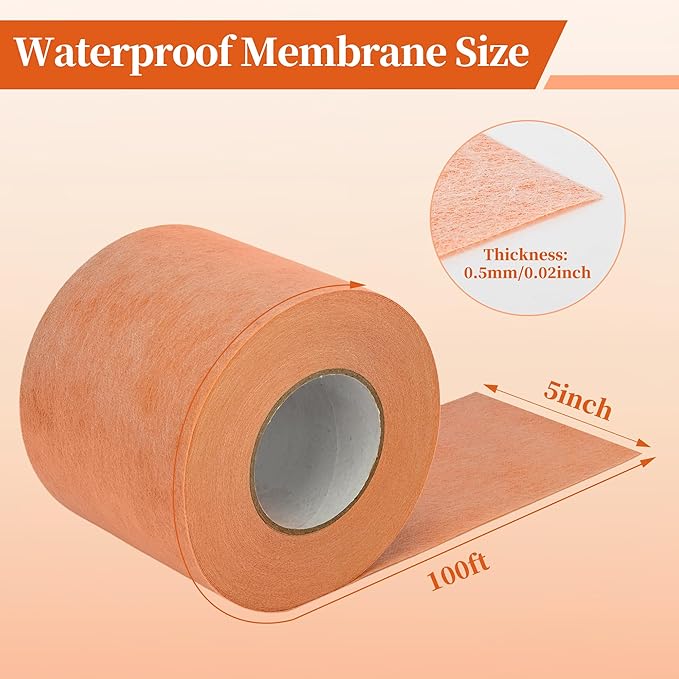 Waterproof Membrane for Shower 5 Inch X 100Ft Waterproofing and Uncoupling Membrane 19.7 Mils Thickness Waterproof Underlayment for Shower Tile Flooring