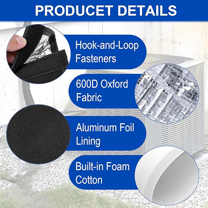 3 Layers HVAC Copper Pipe Insulation Cover 600D Oxford Cloth 72x10.2 Inch Air Conditioner Line Insulation, AC Pipe Insulation Wrap for Outside AC Pipe Sleeve for Outdoor Use