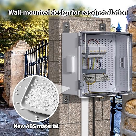 ABS Electrical Junction Box, Ventilated Design, Cable Grommets, IP65 Waterproof Enclosure, Indoor/Outdoor Use with Mounting Panel. (Clear Cover, 11.9"x11.9"x7")