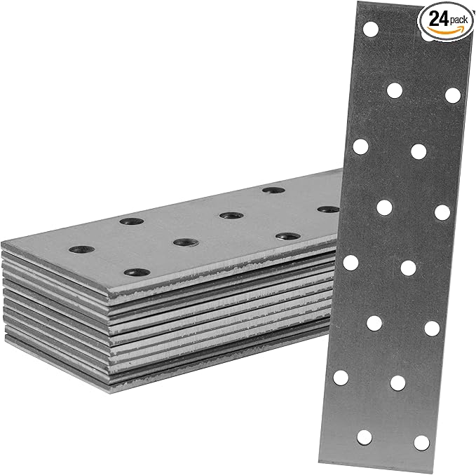 Repa Market Heavy Duty Metal Bracket Mending Plate - 6.29" x 1.57" Inch / Pack of 24 - Steel Shelf Brackets - Perforated Sheets for Home Improvement Flat Wall Mounting Plates for Wood Beam 6" x 1.50"