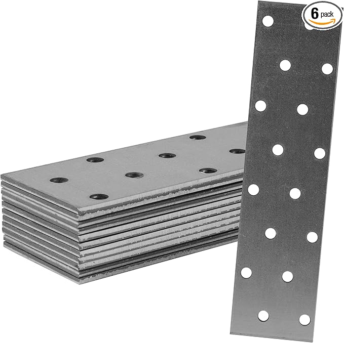 Repa Market 6-Pack 6.29 x 1.57 Inch Flat Brackets for Wood with Holes / Heavy Duty Steel Plate for Wood and Metal / Straight Flat Bracket Connector / Mounting Plate for Construction & DIY Projects