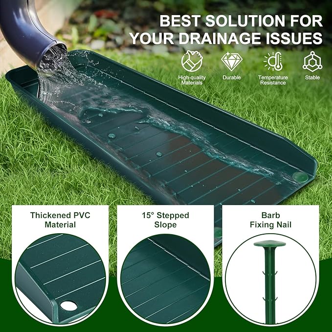 4 Pack Gutter Downspout Extensions,Rain Gutter Downspout Splash Block,Downspout Diverter,Down Spout Drain Extension,Gutter Splash Prevention Device for Cement Floor Lawn Ground (Green)