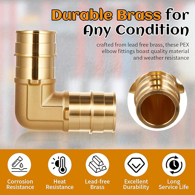 16 Pcs 1 Inch Pex A Expansion Fittings 1"x 1" 90 Degree Elbow Brass Fittings Pex Crimp Tool for Tubing Pipe Connection, ASTM F1960