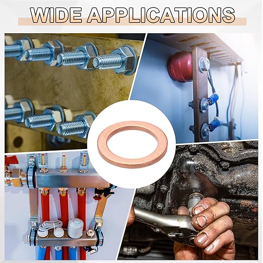 uxcell 75Pcs M14 Flat Washer Copper Washer Sealing Rings, 14mm ID 20mm OD 1.5mm Thickness Copper Crush Washers Metric Sealing Gasket for Plumbing Machinery Automotive