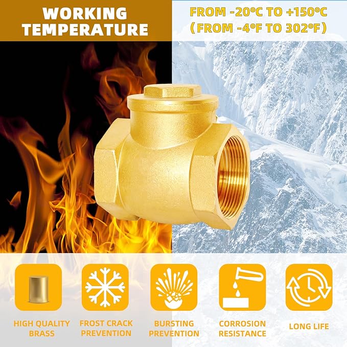 1" NPT Horizontal Check Valve, Brass Non Return Swing Check Valve to Prevent Water Backflow, Level One Way Counterflow Valve to Prevent the Medium Backflow for Oil Water Gas Air（1", DN25）