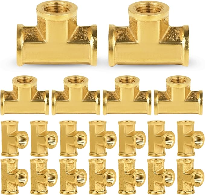 20-PCs HeSun Brass Pipe Fitting, 1/8" x 1/8" x 1/8" NPT Female Thread Tee