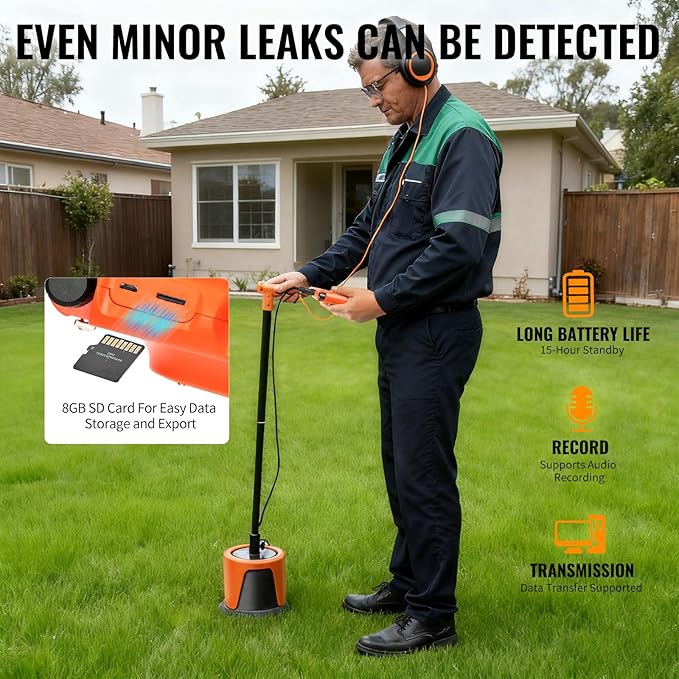 PQWT L7000 Underground Water Leak Detectors Indoor Outdoor Wall Water Pipe Detector Machine Multi Sensor Acoustic Pipeline Leakage Detection Kit Noise Reduction Headphone Smart Touchscreen Carry Case