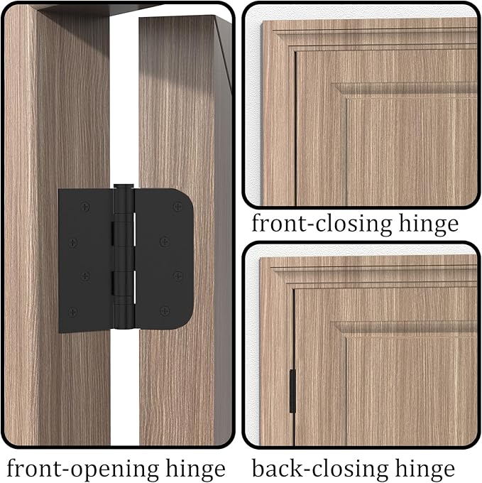 3 Pack Black Door Hinges, Heavy Duty Stainless Steel Hinges, 4in x 4in Exterior and Interior Door Hinges with Square & Round Corners, Removable Pin, for Residential Doors