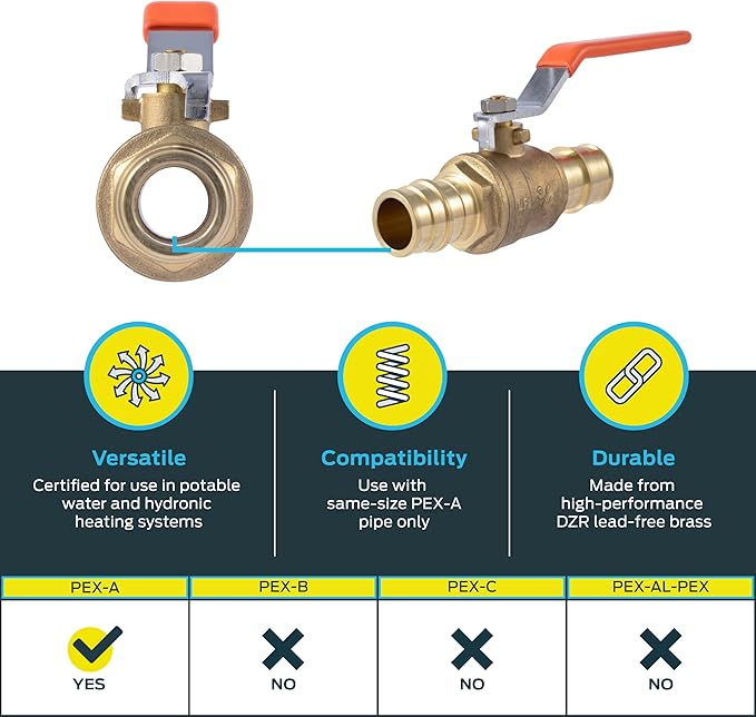 SharkBite 3/4 Inch Expansion Ball Valve for PEX-A Pipe, Brass Plumbing Fittings for PEX A Tubing, UAB22462LFA