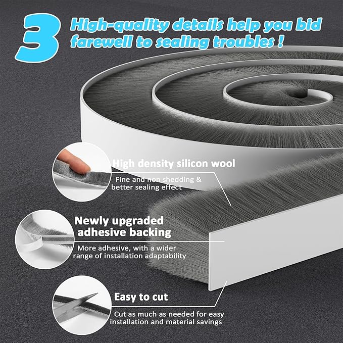 40FT Brush Weather Stripping Door Window Seal - Weather Strip Insulation for Door Frame & Window, Soundproofing Weather Stripping