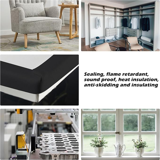 ToLanbbt Black Door Window Weather Stripping Self Adhesive Foam Tape High Density Foam Sealing Strip Window Insulation Weatherproof Gasket Tape 1/4" Wide X 1/8" Thick, 19.7 Ft X 3 Rolls, Total 59 Feet