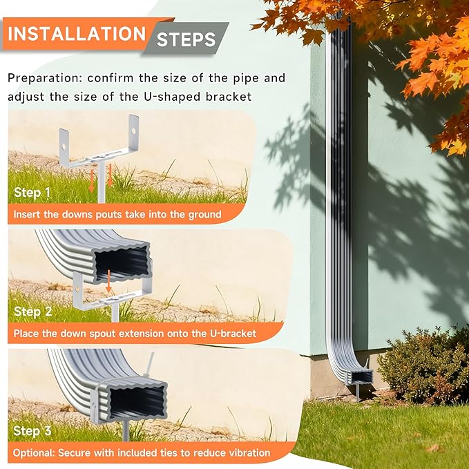 White Rainwater Downspout Bracket with Strap, Adjustable Heavy-Duty Galvanized Iron Downspout Bracket, Rust-Proof Anchor for Pipe Support, for Lawn,Yard & Industrial Use(2 Pcs, A Sytle-30cm)
