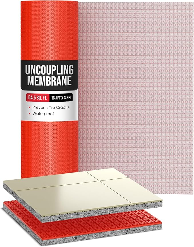 Houseables Uncoupling Membrane, Tile Underlayment, Tile Membrane, Flooring Underlayment, for Floor, Decoupling, Anti Fracture, Waterproof, Anti Crack, Vapor, 1/8" Thick, 3.3 ft x 16.4 ft / 54.5 Sq Ft