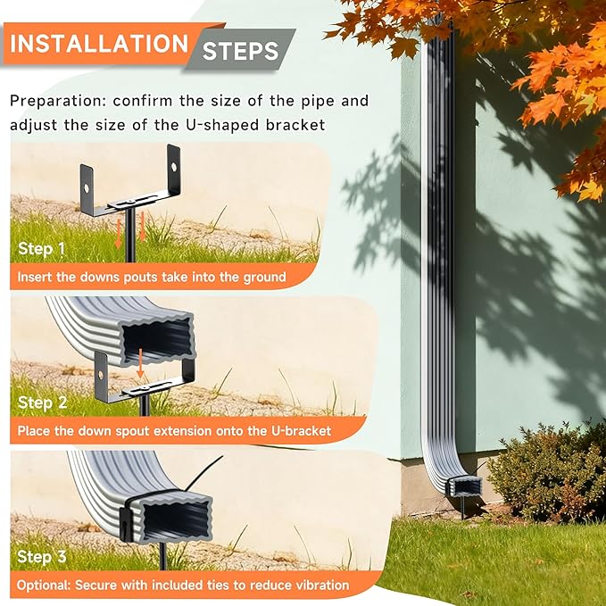 Black Rainwater Downspout Bracket with Strap, Adjustable Heavy-Duty Galvanized Iron Downspout Bracket, Rust-Proof Anchor for Pipe Support, for Lawn,Yard & Industrial Use(4 Pcs, A Sytle-20cm)