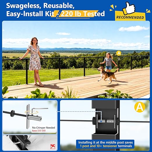 10 Pack Patent Swageless 1/10" 1/8" Invisible Cable Railing Kit Terminal Toggle Anchor Angle, Invisible T316 Stainless Steel Cable Railing Hardware for Corner, Stair & Wall Posts, Brushed