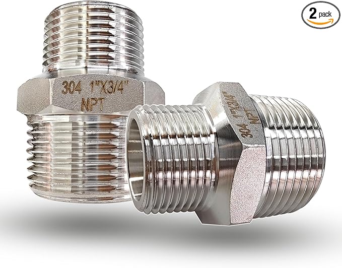 1" to 3/4" Male NPT Hex Reducing Nipple Fitting Adapter, 304 Stainless Steel 1 Inch to 3/4 Inch MNPT Threaded Pipe Adapter Fittings Reducing Nipples Connector (1" x 3/4" Male)