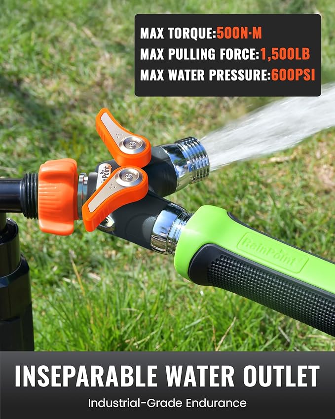 RAINPOINT Garden Hose Splitter, 2 Way Heavy Duty Water Hose Y Spigot Splitter with Shutoff Valves, 100% Metal Body Outdoor Faucet Splitter, 1.9" Extra Long Metal Handle, 3/4" GHT Thread (1, Orange)