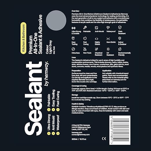 Light Grey Kitchen Bathroom Hybrid Polymer Sealant Adhesive 13.1oz All in One Waterproof Weatherproof Joint Paintable Indoor Outdoor Bath Shower Sink Window Board Door RV Roof Wood Leak - 1 Pack